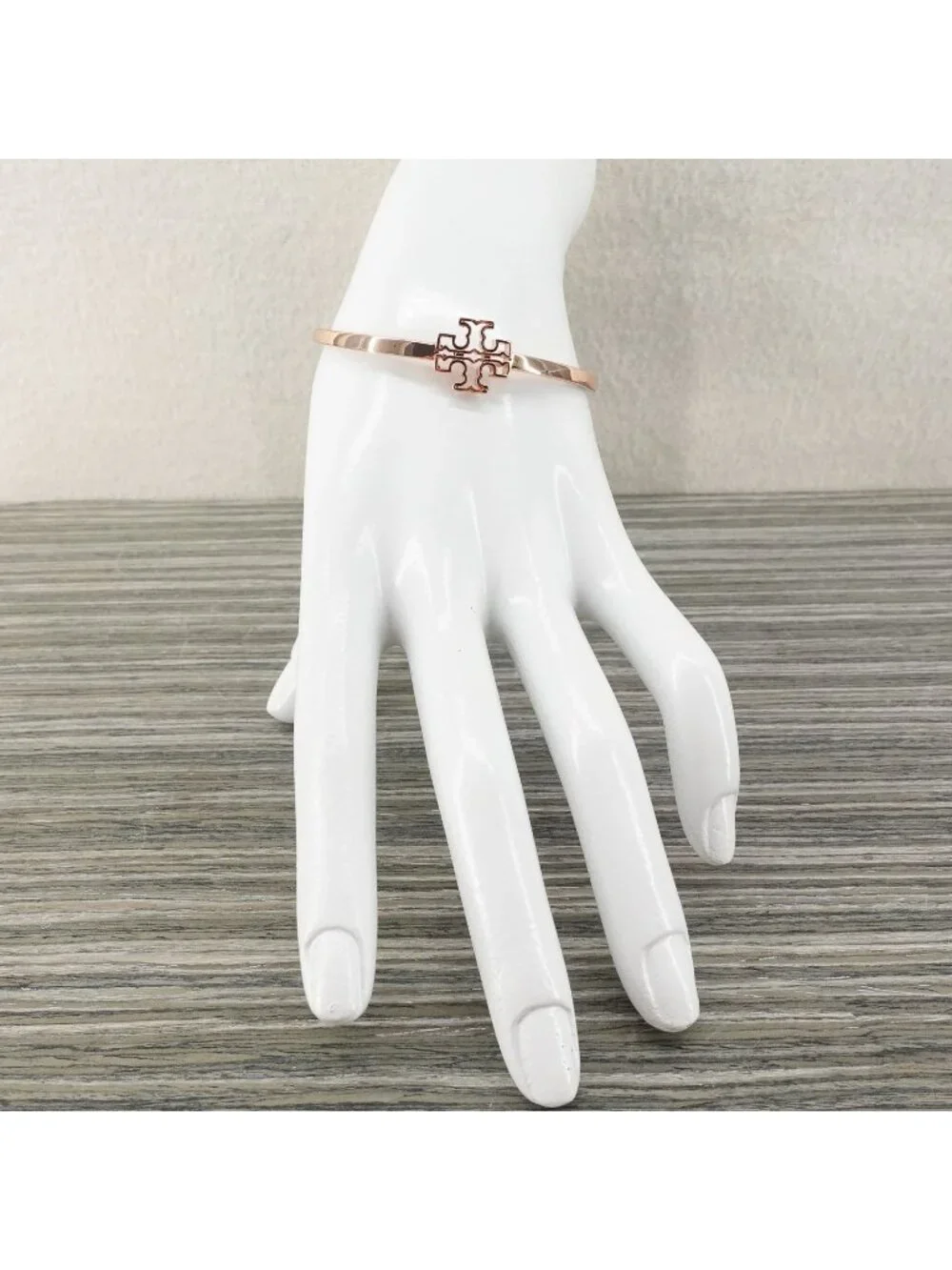 Tory Burch Britten Logo Cuff Bracelet Rose Gold OS